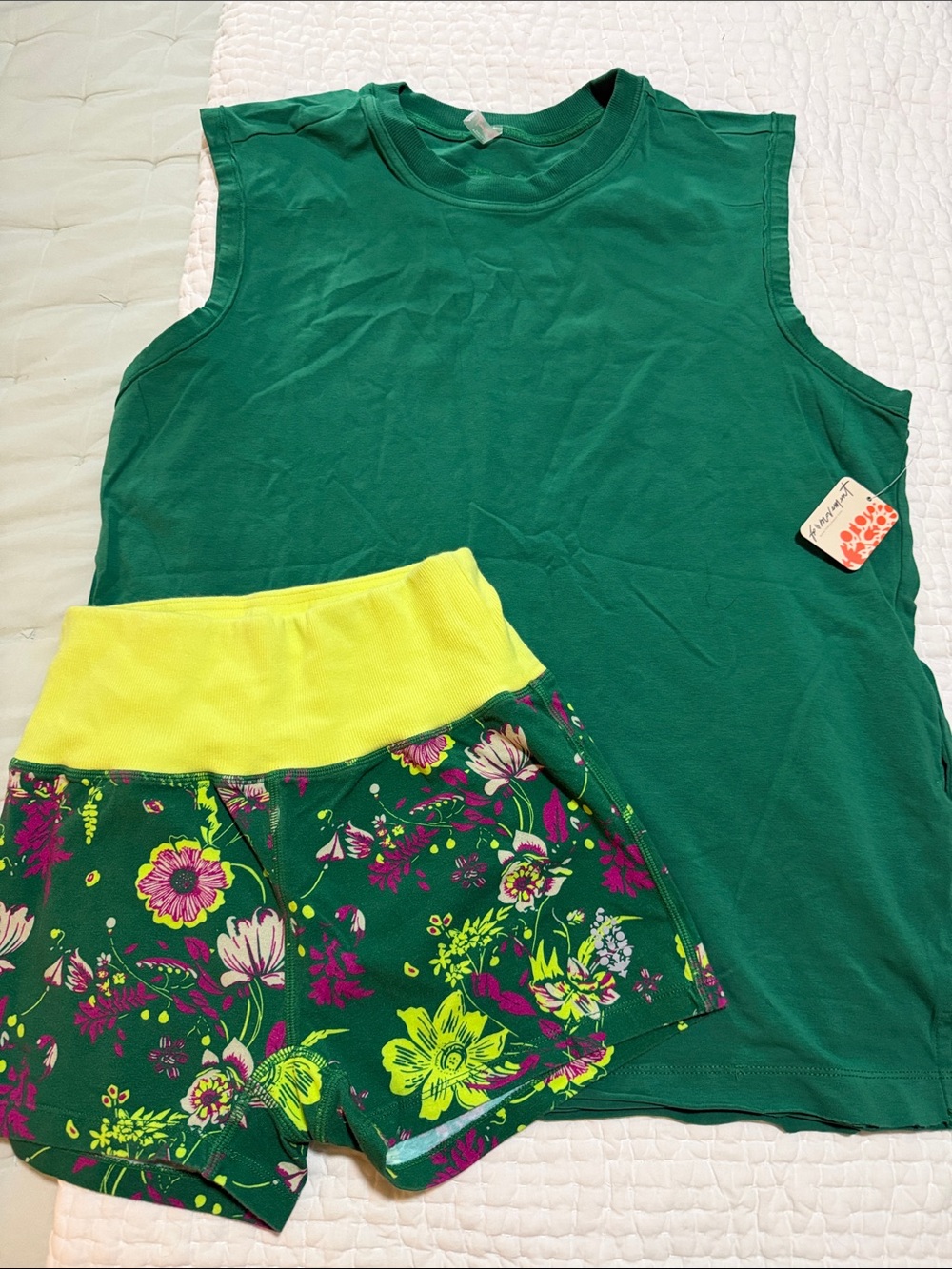 NWT Free People Movement Green top with Floral High-Rise Shorts